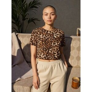 Womens‎ Leopard Print Crew Neck Short Sleeve T Shirt Top